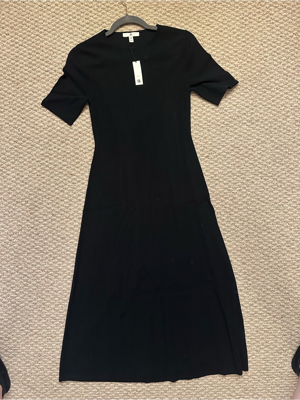 Banana Republic Black Midi Dress with Short Sleeves - knit fabric